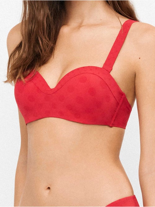 Top bikini bandeau siliconenring jacquard met stippen - Kiabi