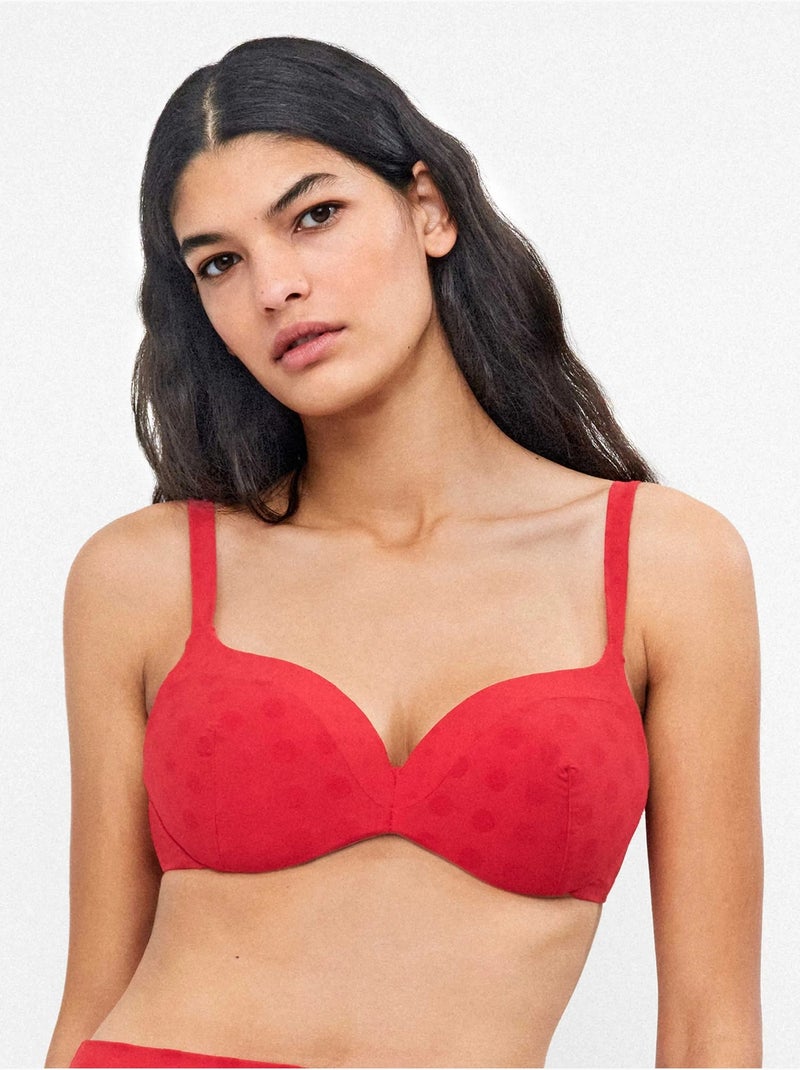 Top bikini met ingebouwde beugels jacquard met stippen Rood - Kiabi