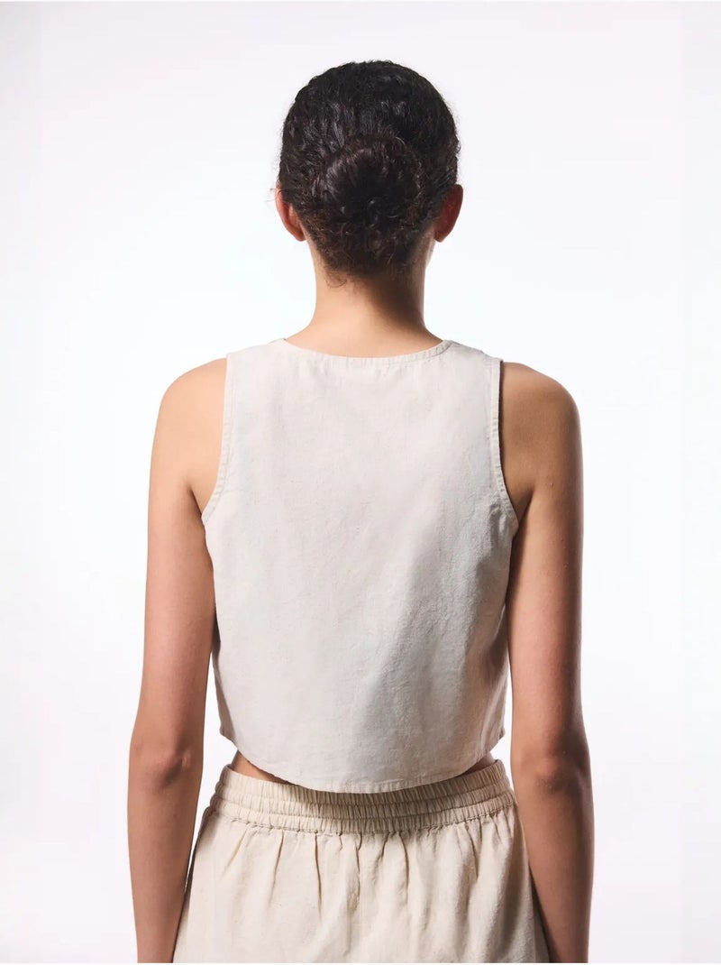 Top boho en lin penti Beige naturel - Kiabi