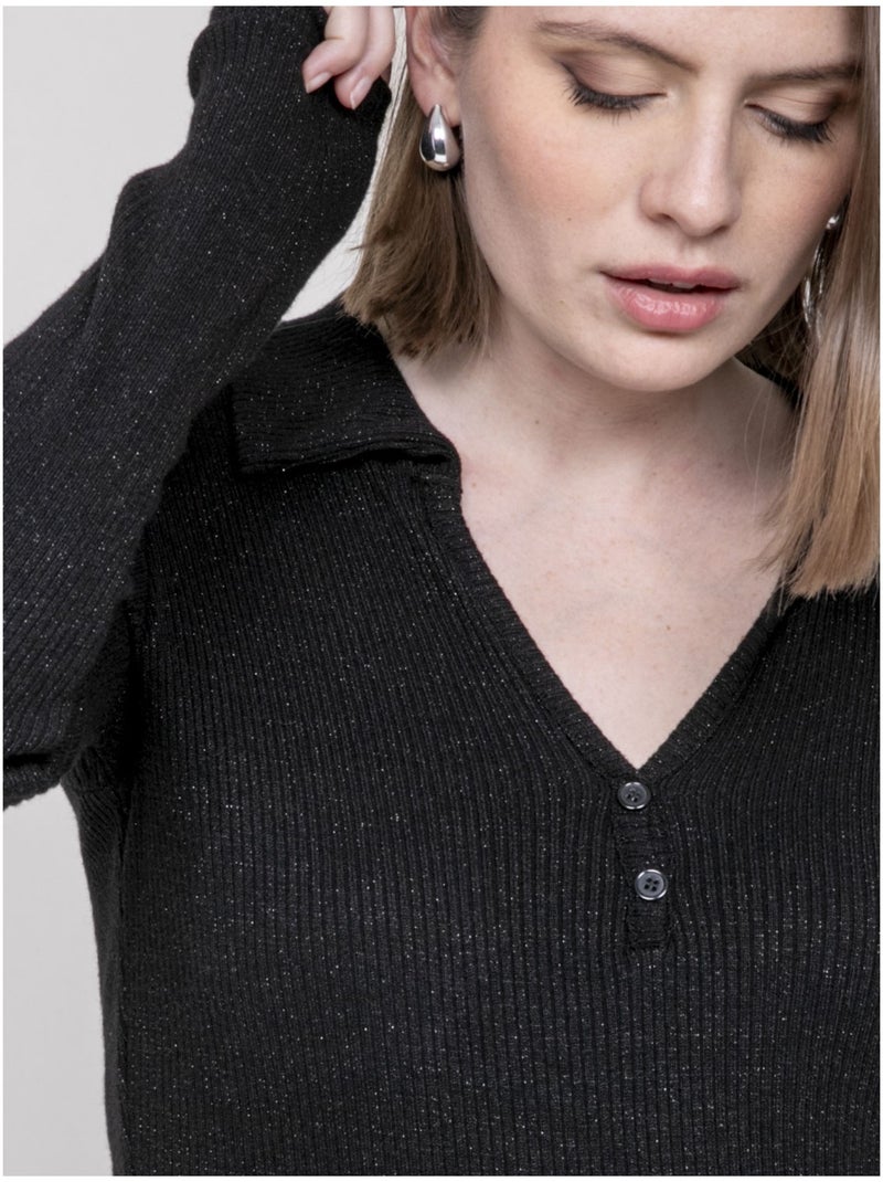 Top col polo franina Noir - Kiabi