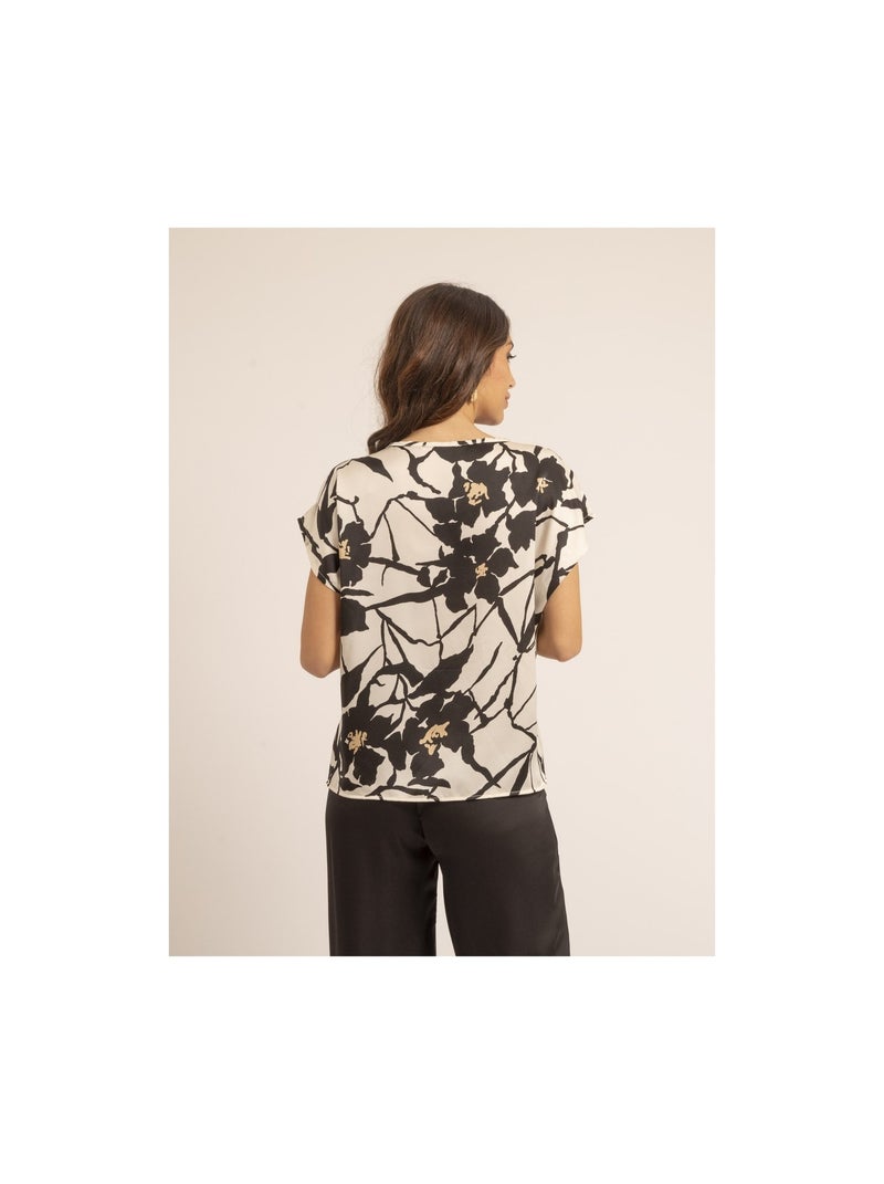 Top col rond motifs fijelle Ecru - Kiabi