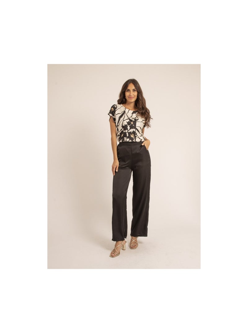 Top col rond motifs fijelle Ecru - Kiabi