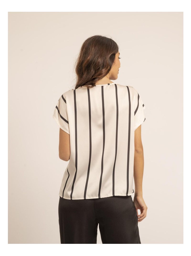 Top col rond rayures fidji Ecru - Kiabi