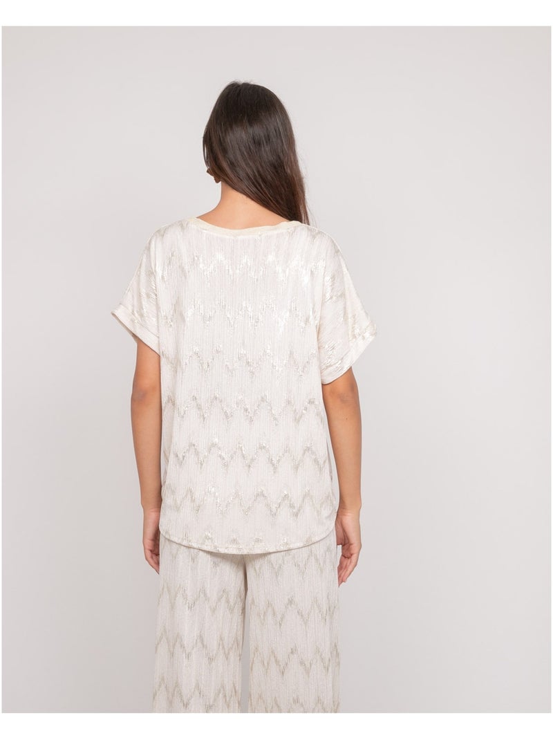 Top col v motifs FERIDE Blanc - Kiabi