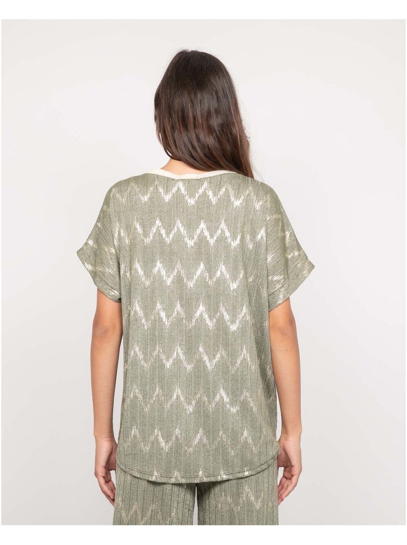 Top col v motifs FERIDE Kaki - Kiabi