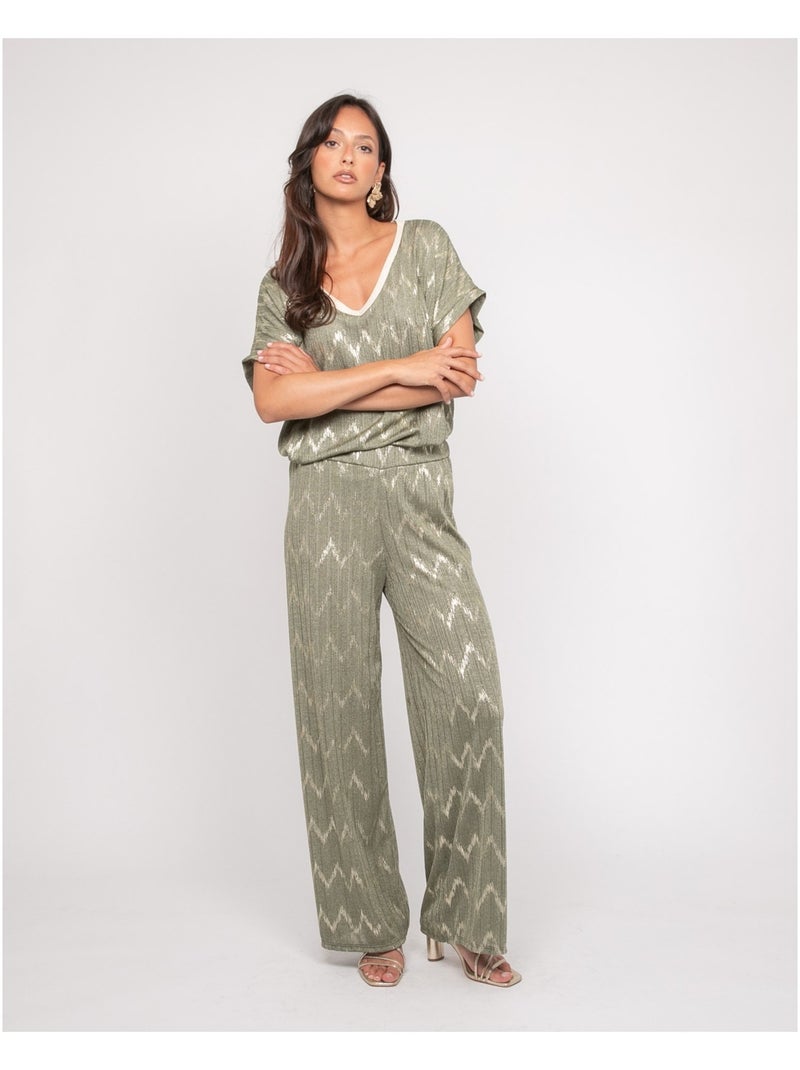 Top col v motifs FERIDE Kaki - Kiabi