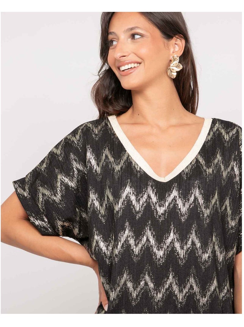 Top col v motifs FERIDE Noir - Kiabi