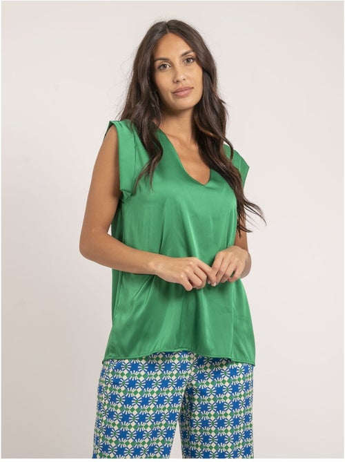 Top col V satin FIKA - Kiabi