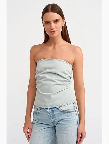 Top court en denim sans bretelles femme dilvin