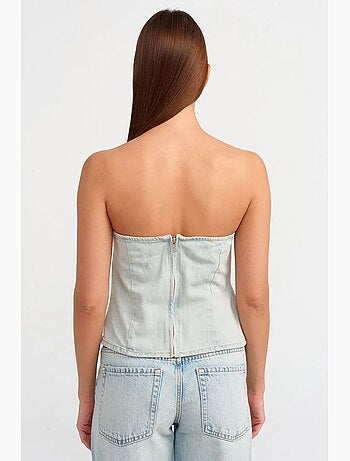 Top court en denim sans bretelles femme dilvin