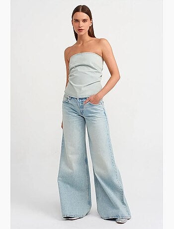 Top court en denim sans bretelles femme dilvin