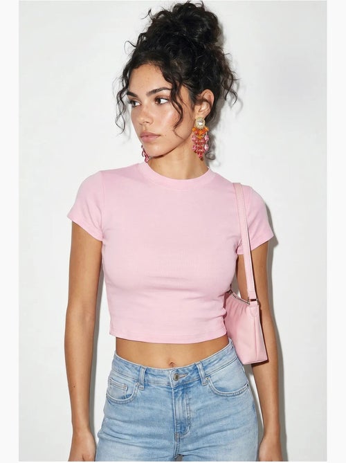 Top court femme en coton et lycra, coupe slim lucci - Kiabi