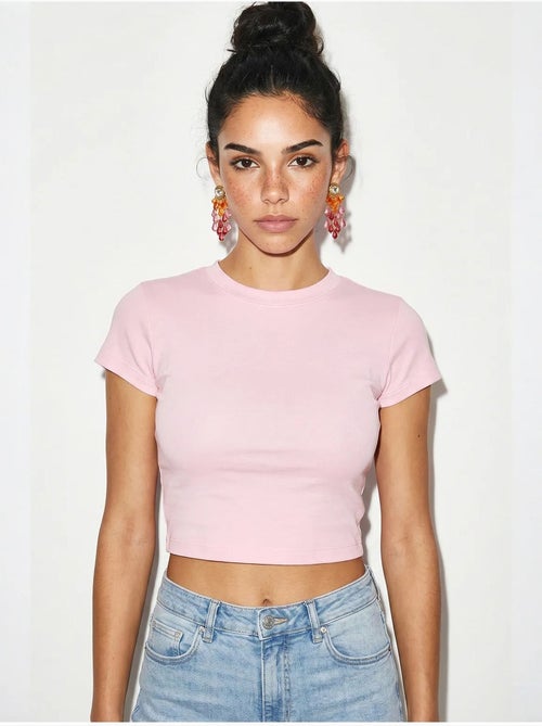 Top court femme en coton et lycra, coupe slim lucci - Kiabi
