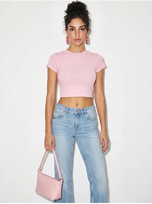 Top court femme en coton et lycra, coupe slim lucci - Kiabi