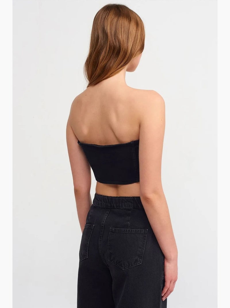 Top crop en denim, ajusté et bustier dilvin Noir - Kiabi