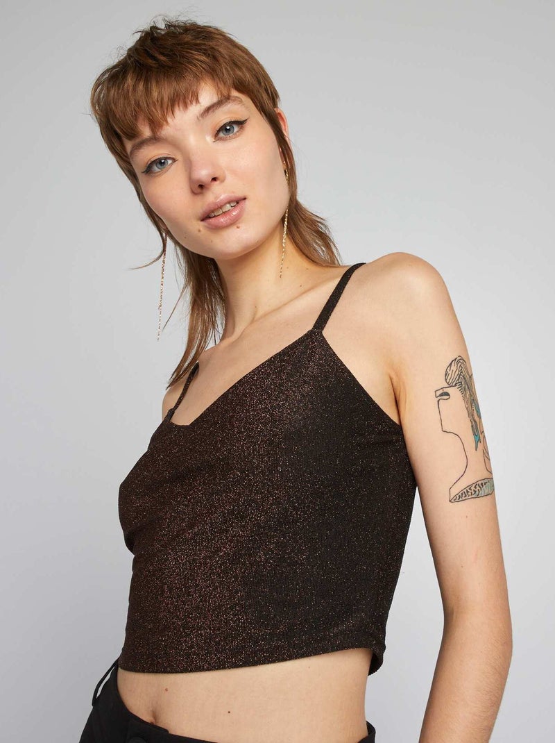 Top crop top en maille bisou Marron - Kiabi