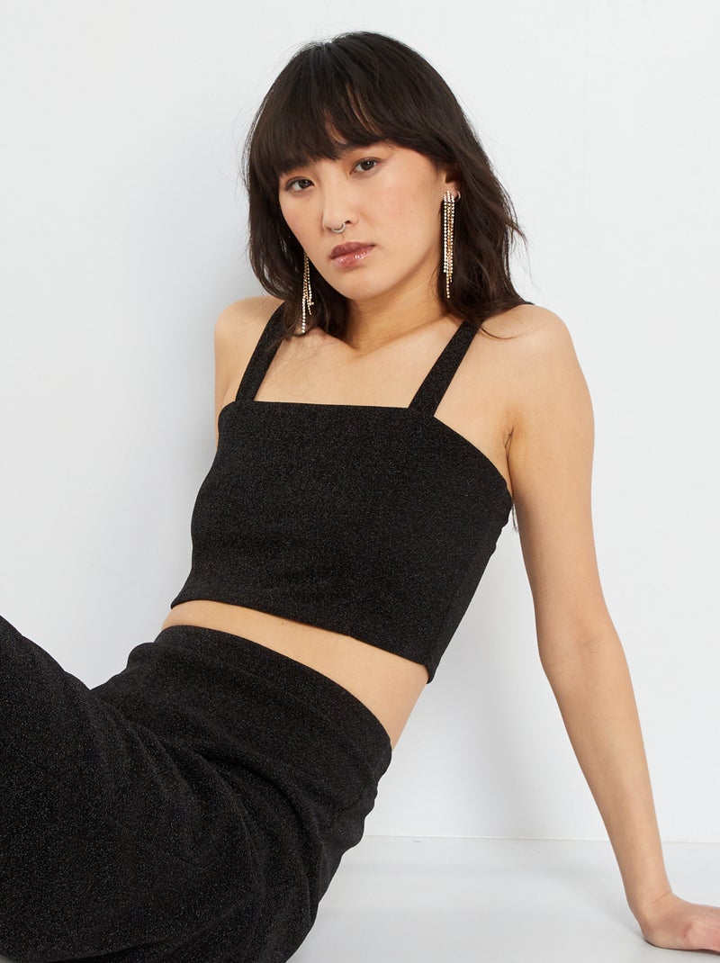Top cropped en maille bisou noir - Kiabi