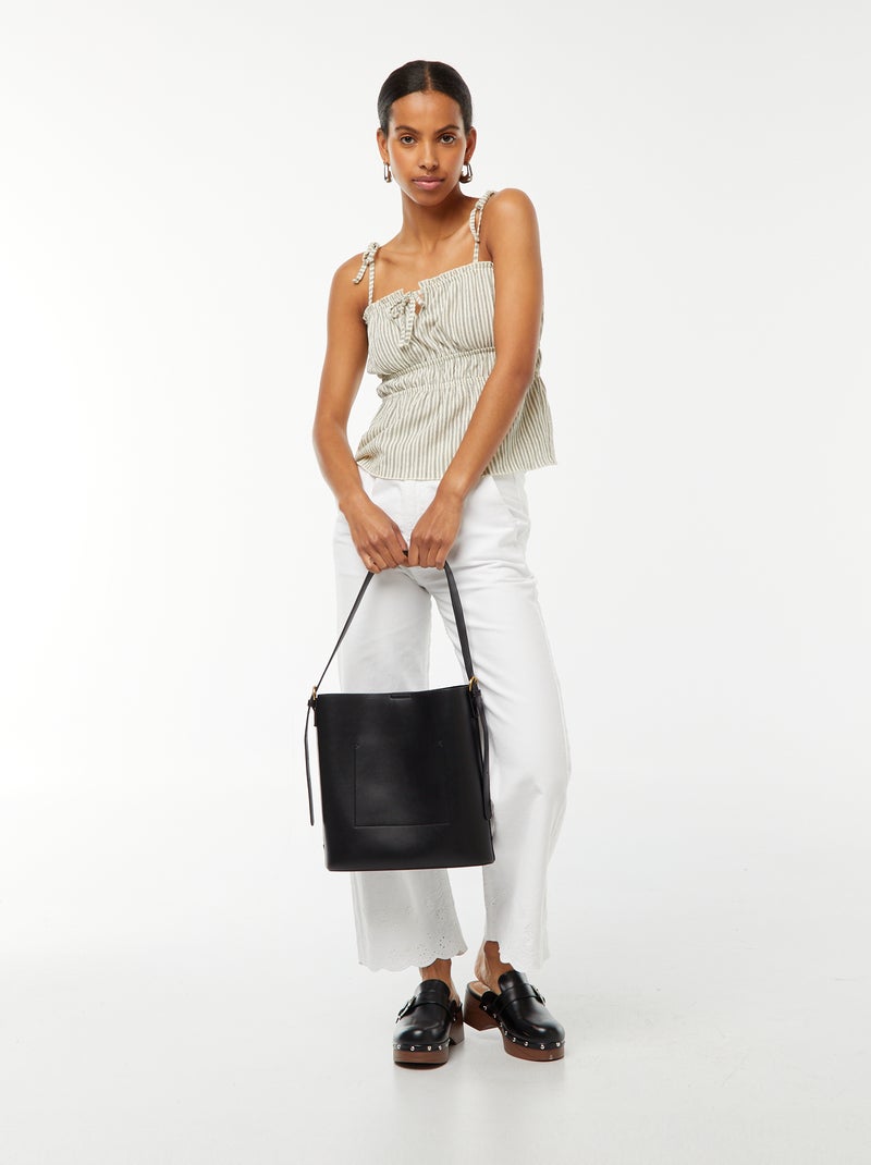 Top cropped rayé à fines bretelles Beige - Kiabi