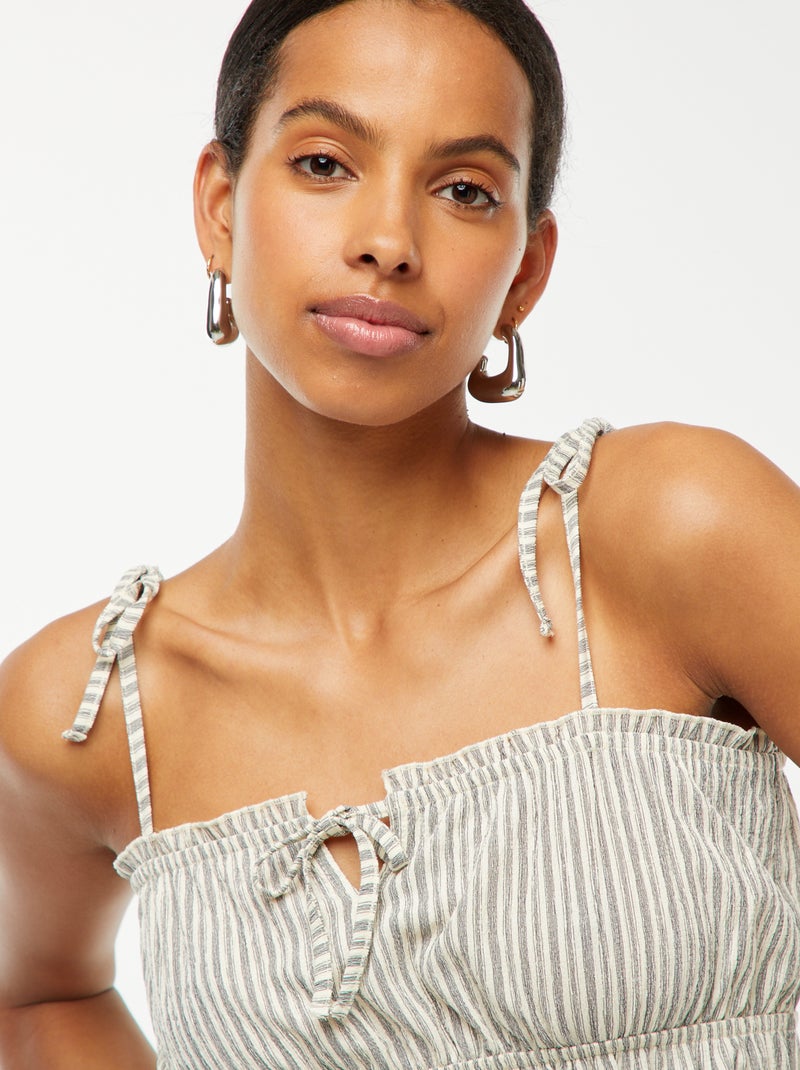 Top cropped rayé à fines bretelles Beige - Kiabi