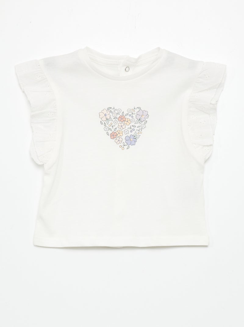Top en coton à épaules volantées Blanc - Kiabi