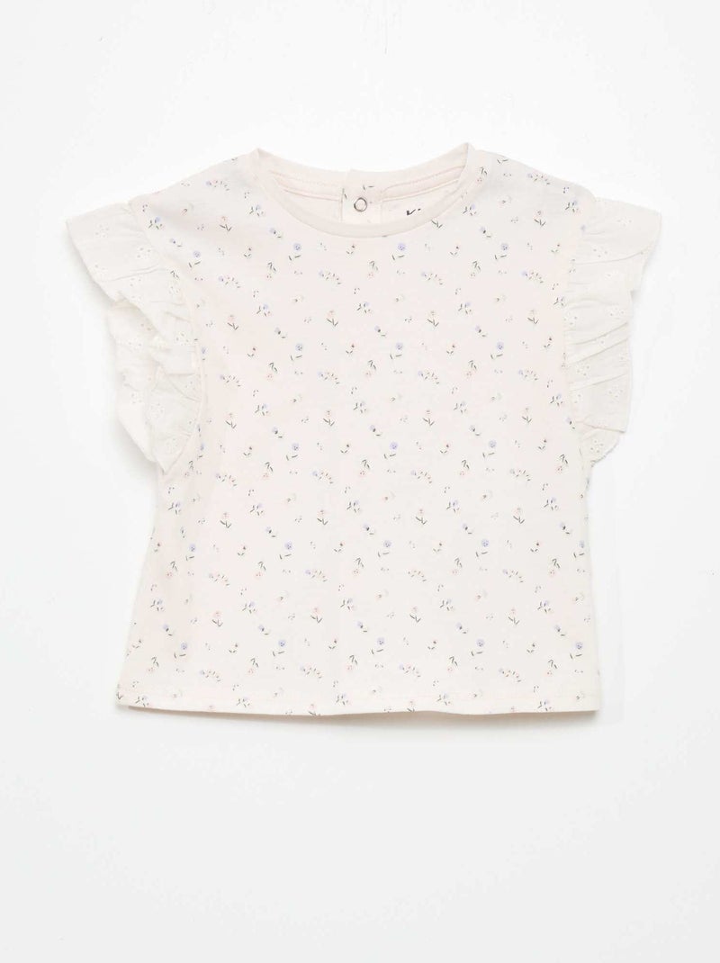 Top en coton à épaules volantées Rose - Kiabi