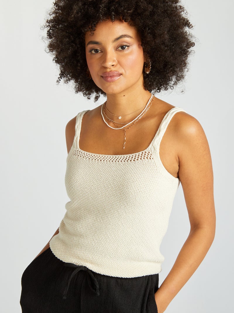 Top en crochet et fines bretelles Beige - Kiabi