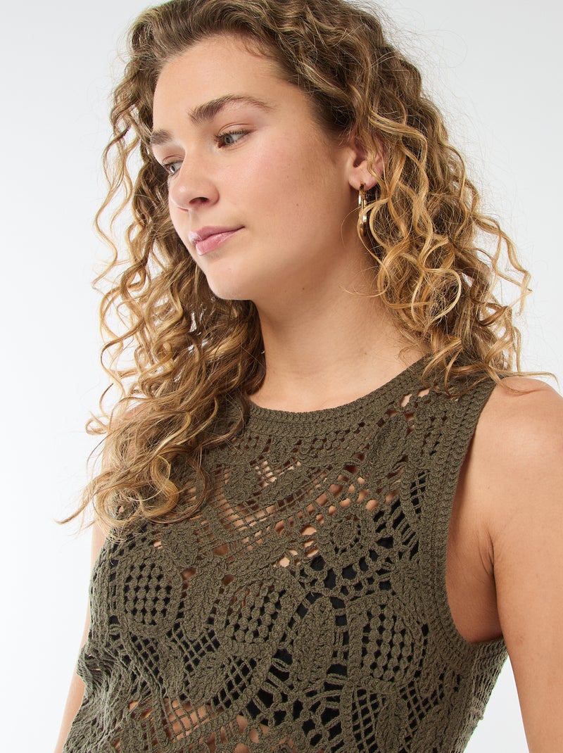 Top en crochet sans manches Kaki - Kiabi