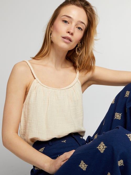 Top en gaze de coton à bretelles tressées - Kiabi