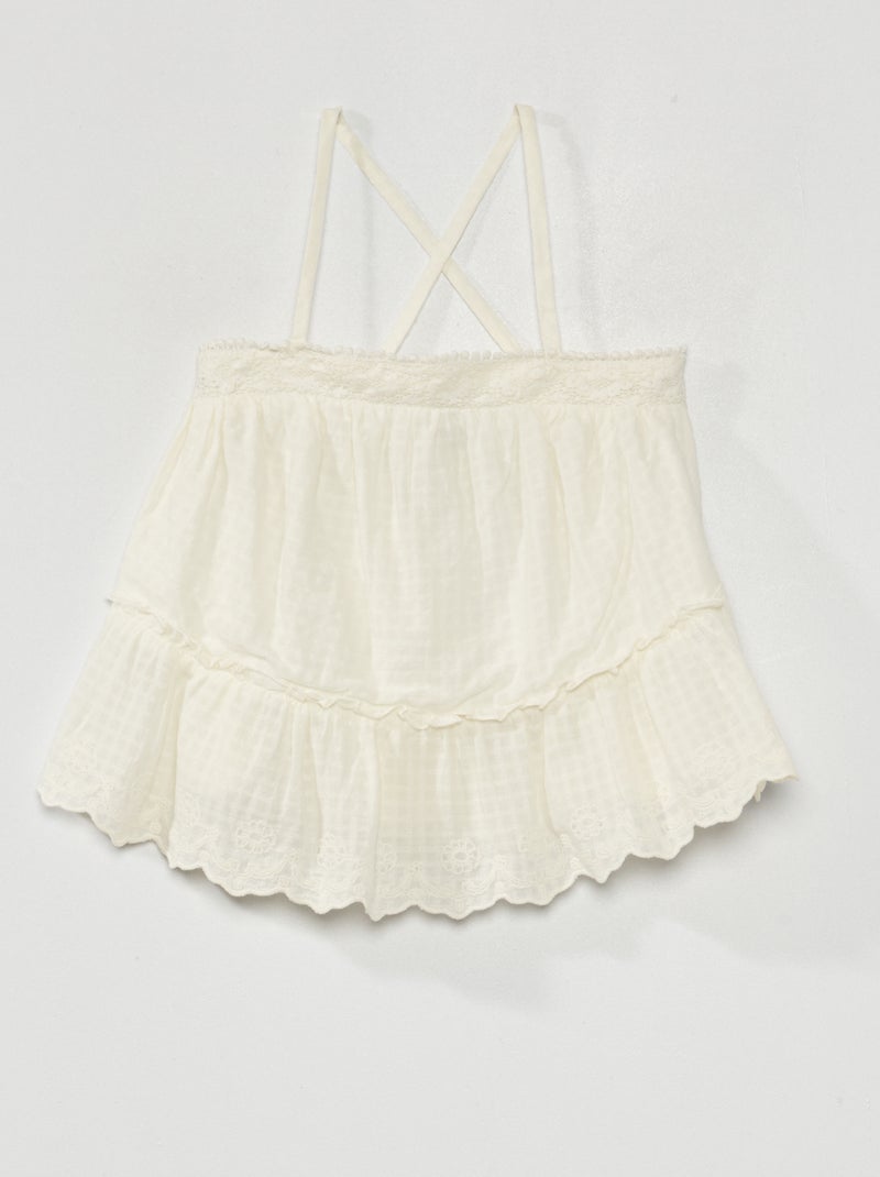 Top en gaze de coton avec broderies anglaises blanc - Kiabi
