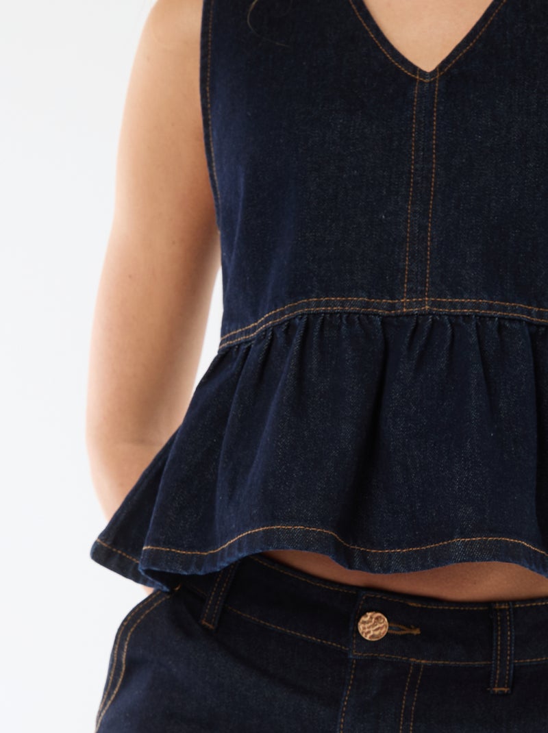 Top en jean col V Bleu - Kiabi