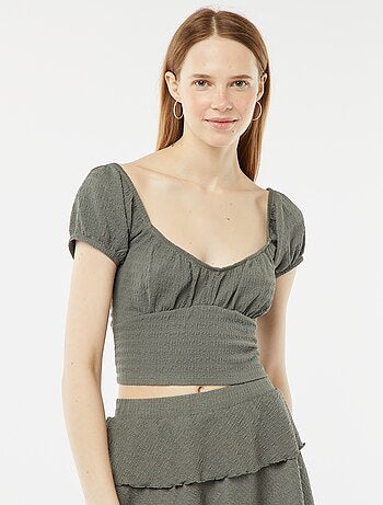 Top en maille gaufrée col carré