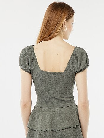 Top en maille gaufrée col carré