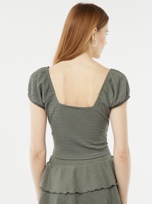 Top en maille gaufrée col carré - Kiabi