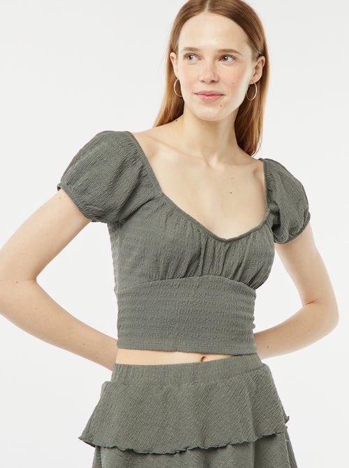 Top en maille gaufrée col carré - Kiabi