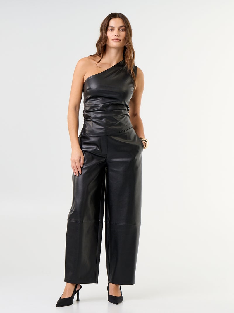 Top en simili avec col asymétrique Noir - Kiabi