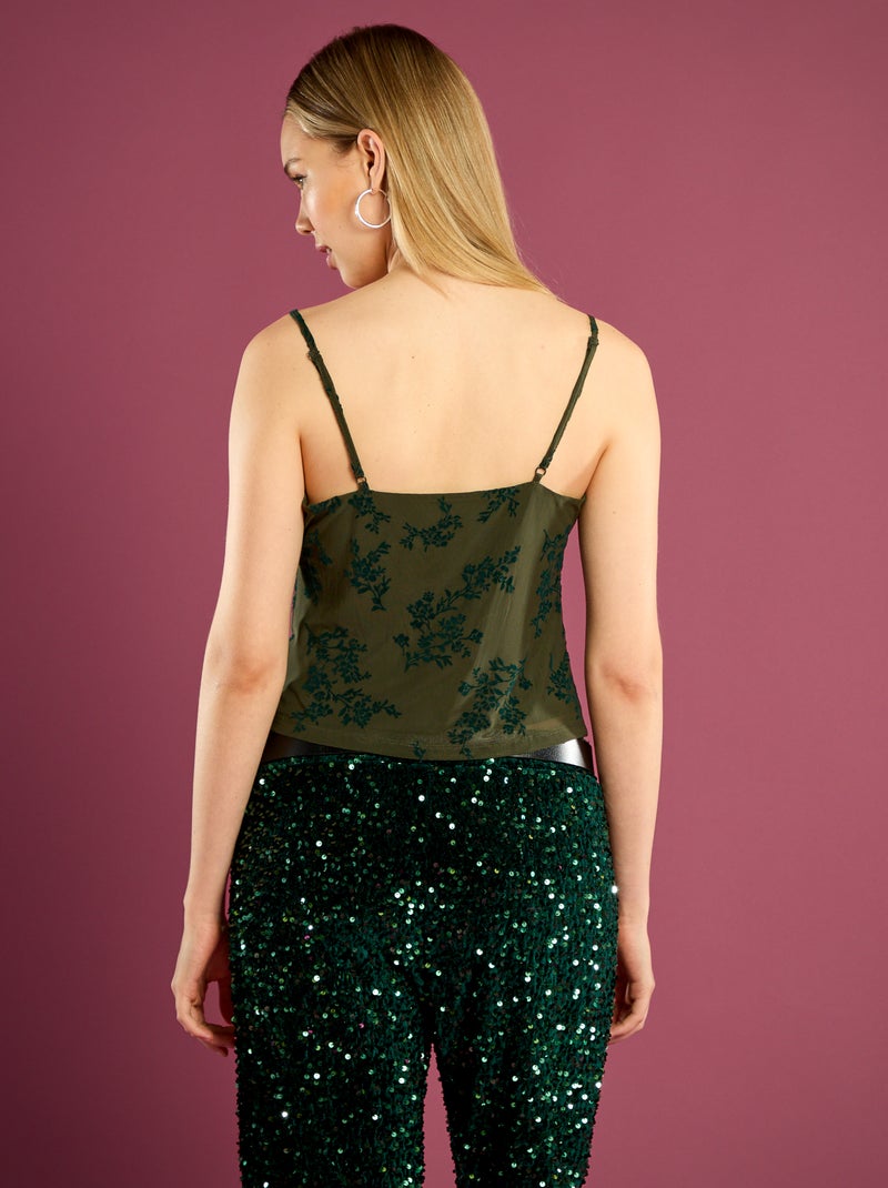Top en tulle à motif fleuri Vert - Kiabi