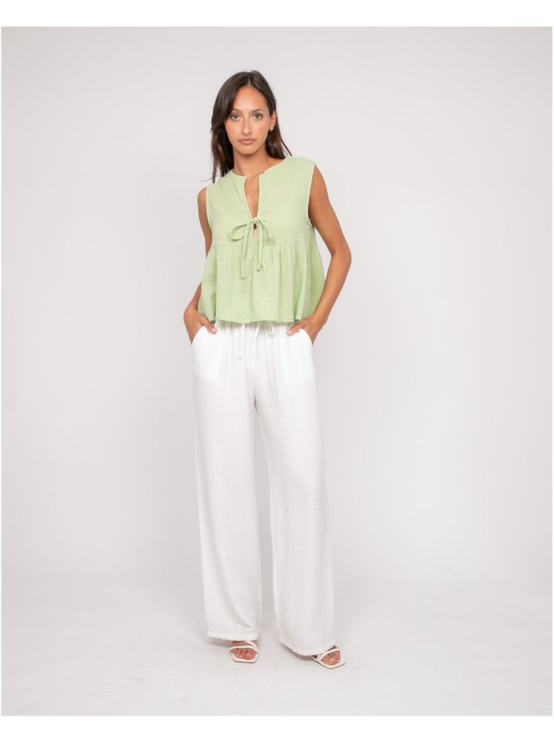 Top gaze de coton FROZETTE Vert - Kiabi
