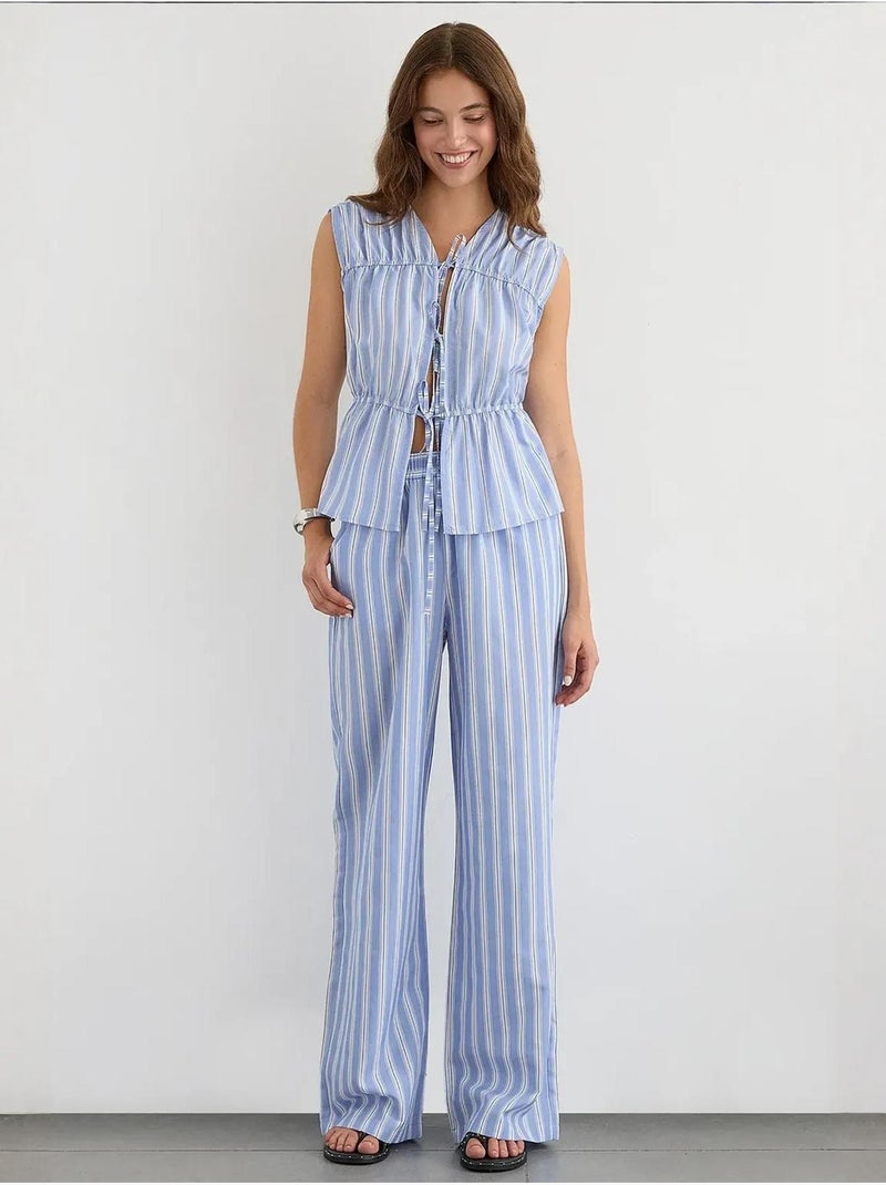 Top gestreept peplum knopen hiccup Blauw - Kiabi