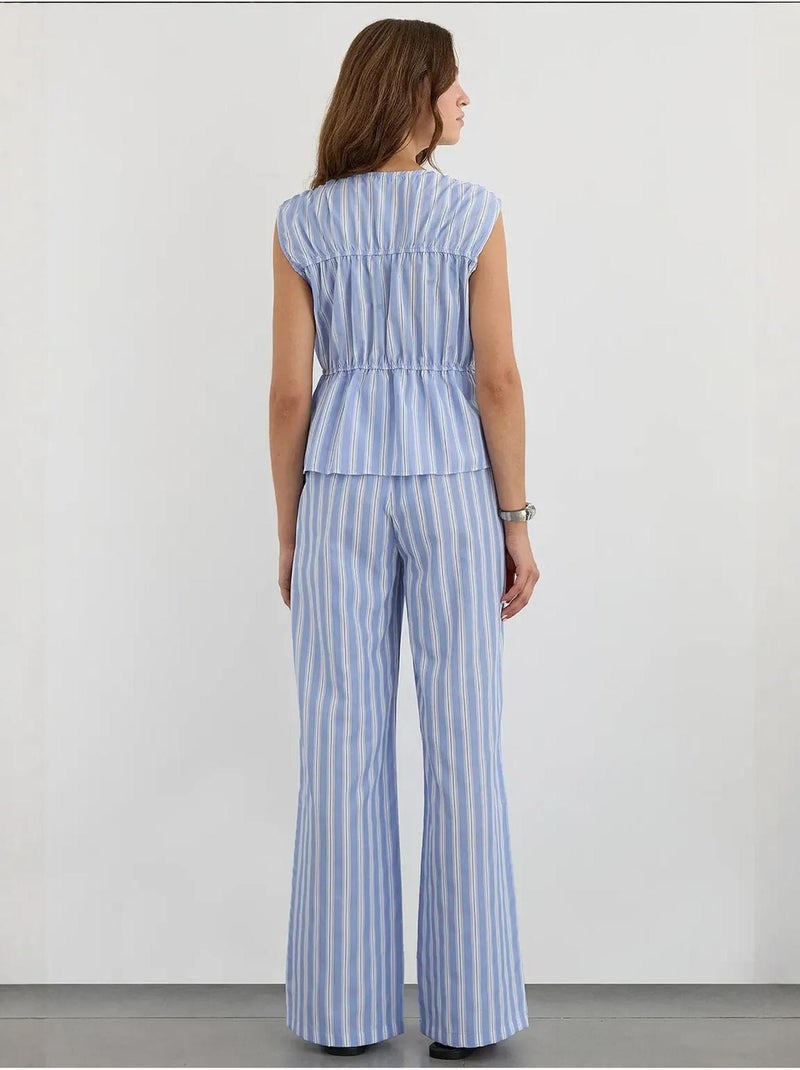 Top gestreept peplum knopen hiccup Blauw - Kiabi
