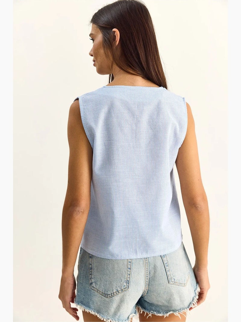 Top gestreept v-hals met strikdetail lucci Pastelblauw - Kiabi