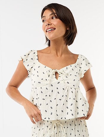 Top imprimé en maille crinkle