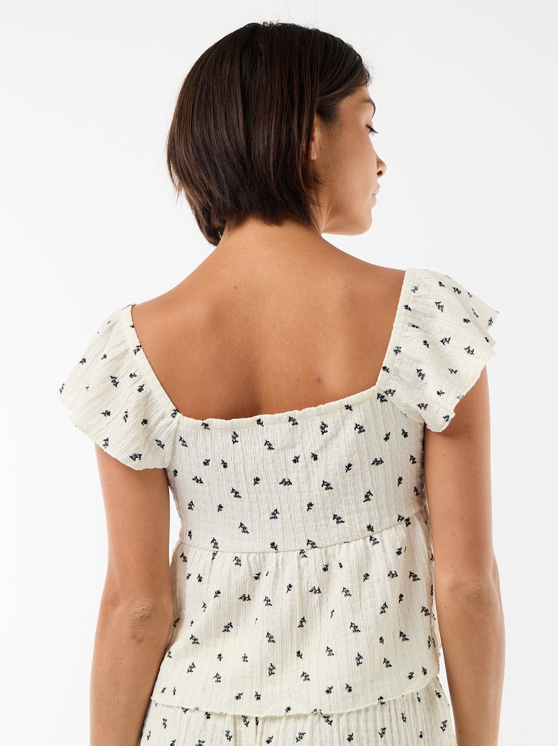 Top imprimé en maille crinkle Blanc - Kiabi