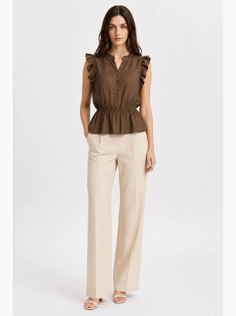 Top jacquard textuur peplum mixray Bruin - Kiabi