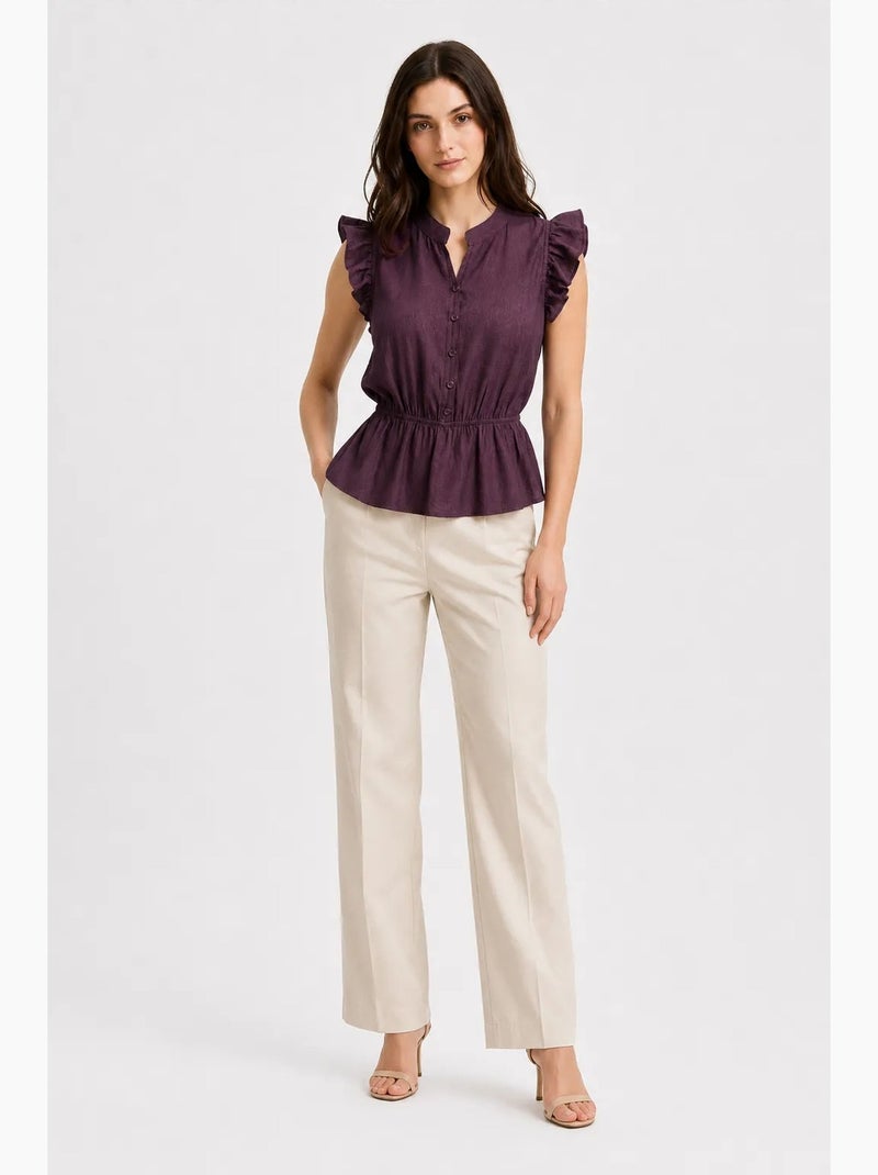 Top jacquard textuur peplum mixray Paars - Kiabi