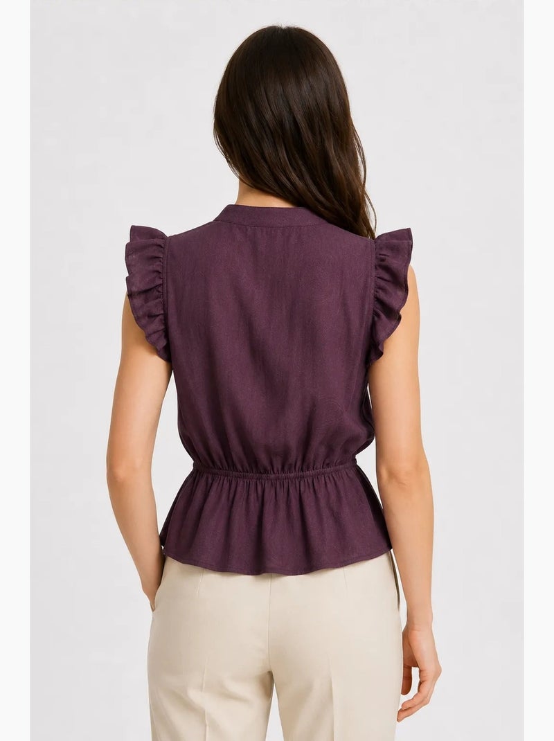 Top jacquard textuur peplum mixray Paars - Kiabi