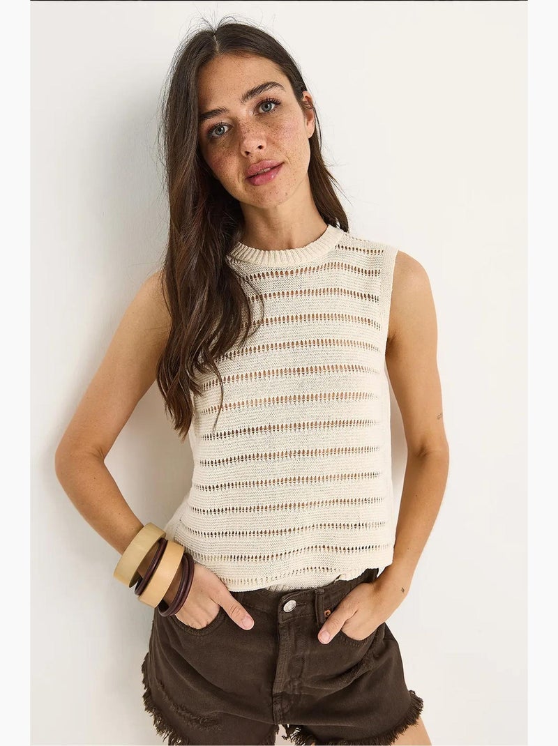 Top kort met print ronde hals lucci Klei-beige - Kiabi