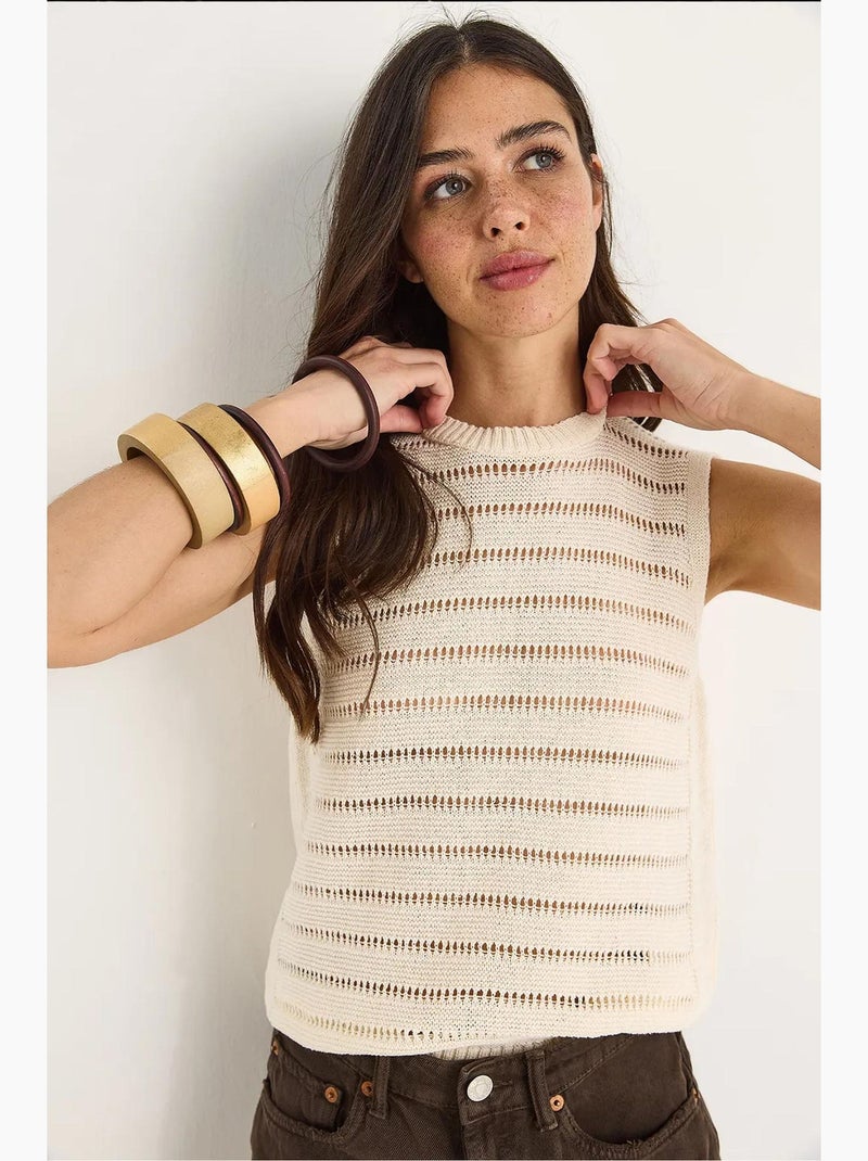 Top kort met print ronde hals lucci Klei-beige - Kiabi
