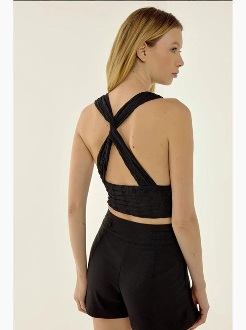 Top kort v-hals gekruiste rug hiccup - Kiabi Top kort v-hals gekruiste rug hiccup - Kiabi