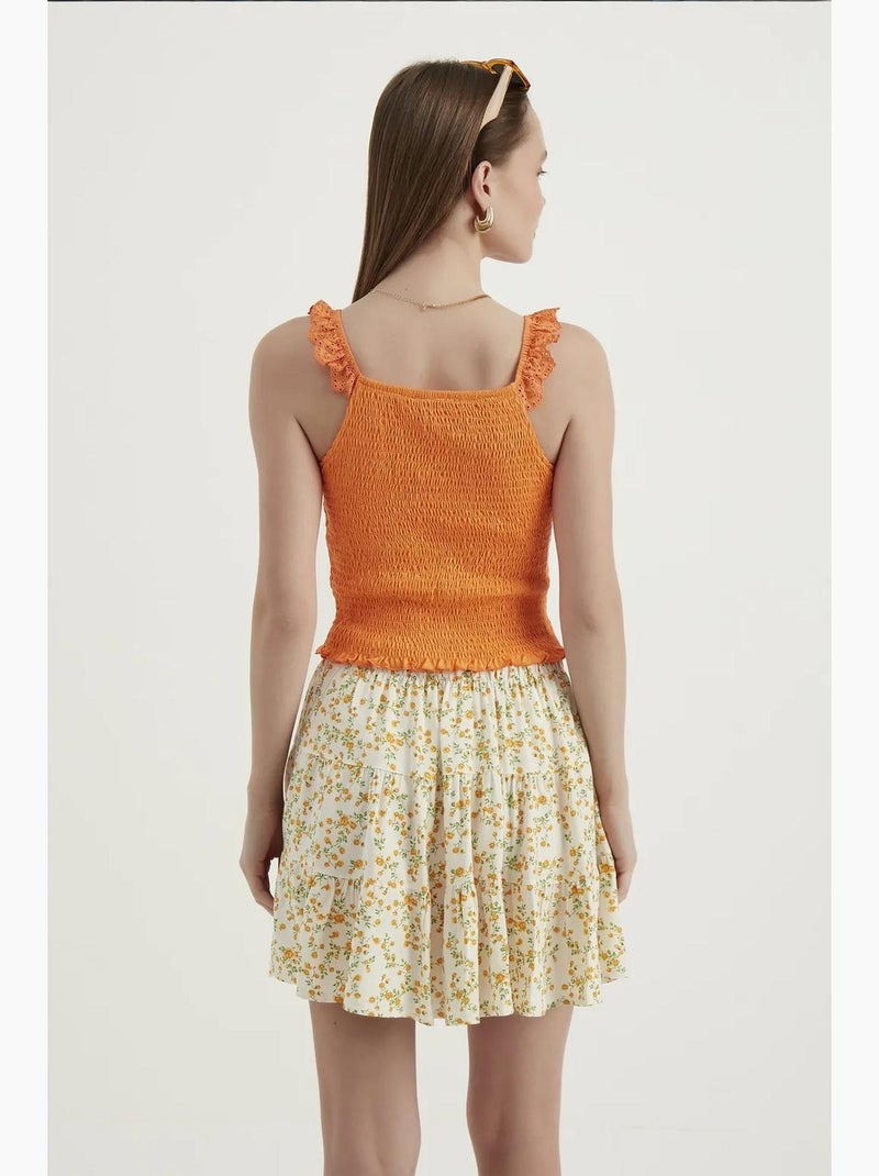 Top kort v-hals smock hiccup Oranje - Kiabi