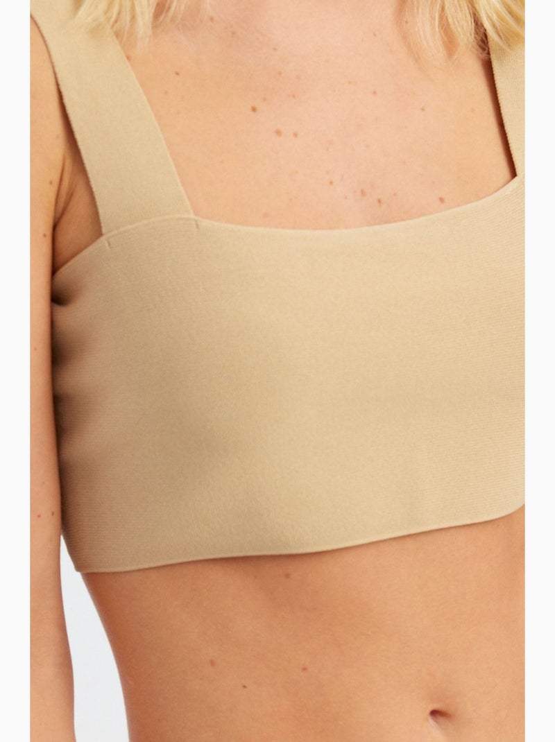 Top kort vierkante hals hiccup Natuurlijk beige - Kiabi